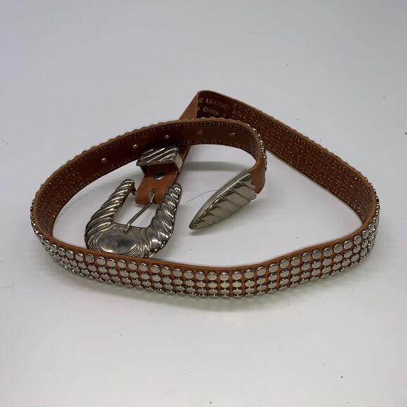 Genuine Leather Western Boho Studded Belt W Buckle - Picture 1 of 6